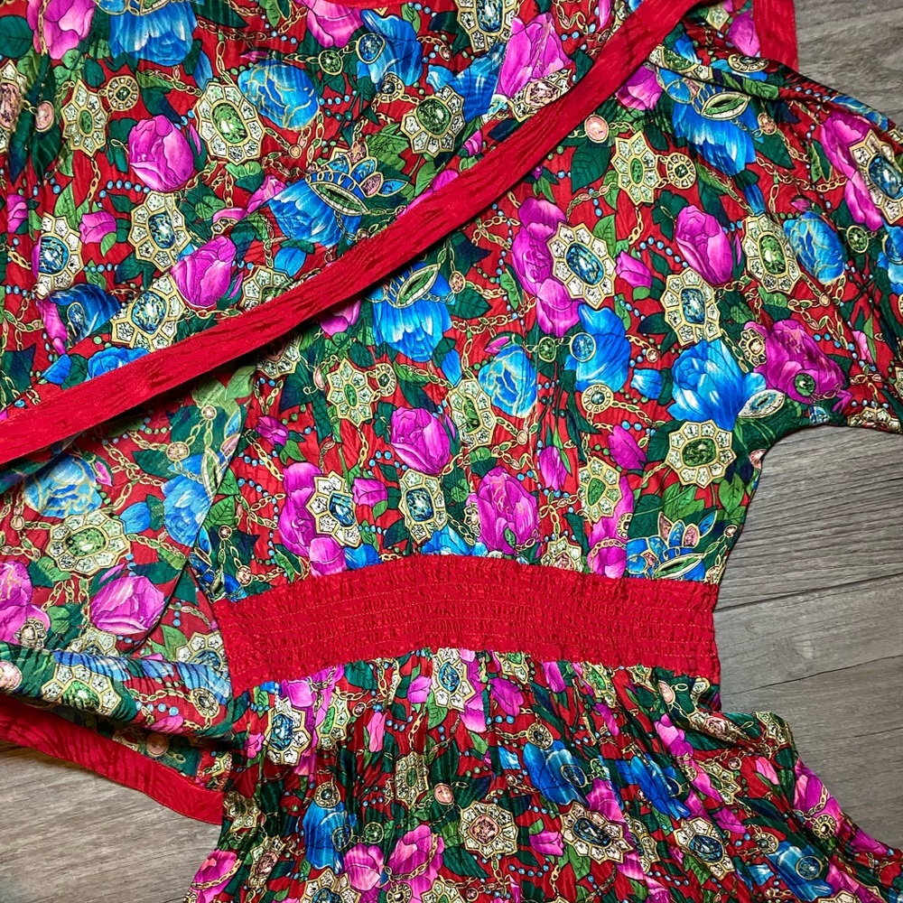 EUC True Vintage 1980s Diane Freis 100% Silk Bright Floral Maxi Dress - Picture 6 of 13